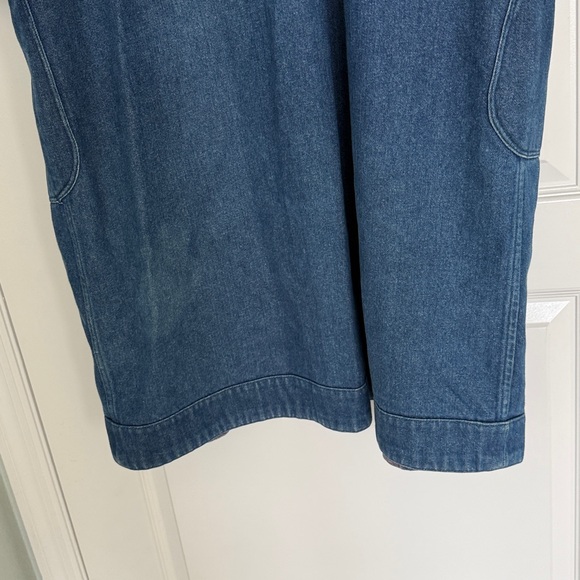 Vintage 80’s Denim Long Duster Blue Pink Plaid Lined Long Coat Sz L Jean Heavy - Picture 12 of 17